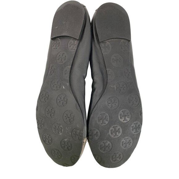 Tory Burch Abbey Black Leather Ballet Flats W/ Metallic Cap Toe Size 7.5 EUC - Picture 9 of 11